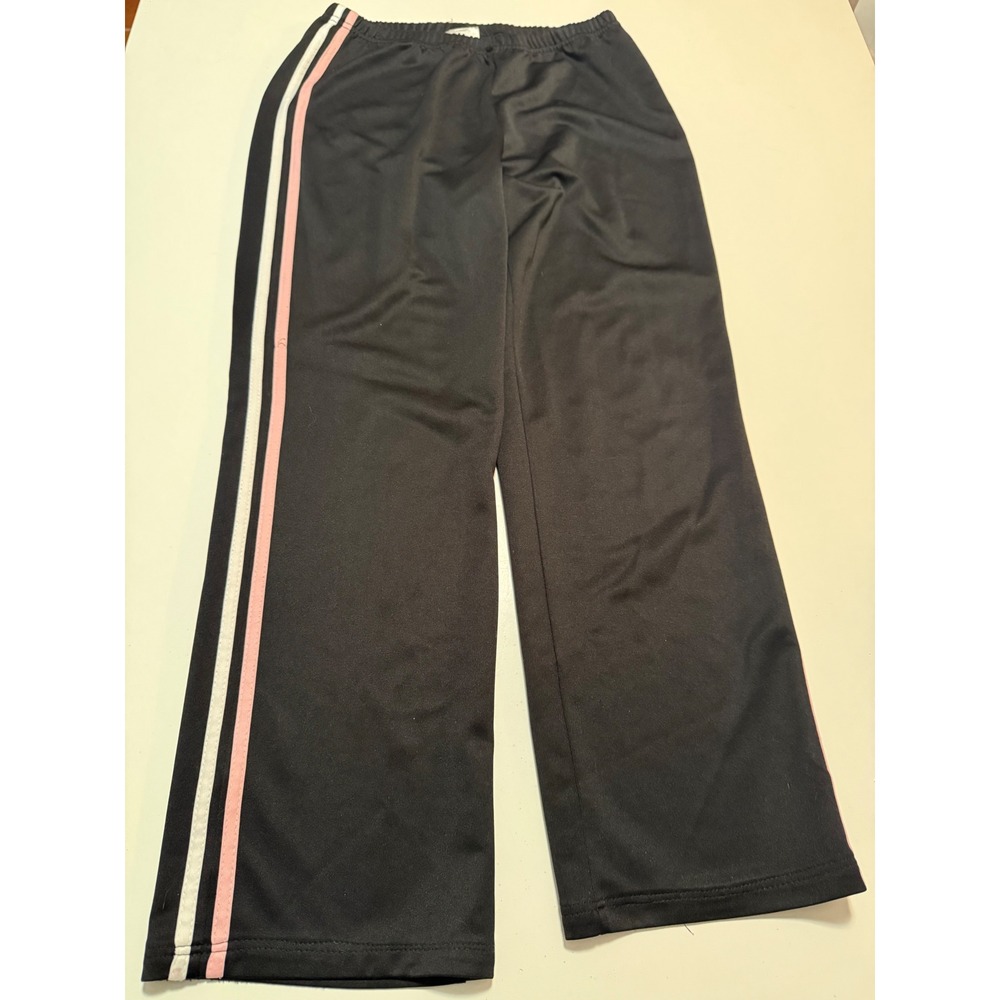 Fashion Bug Vintage Y2K Black Track Pants Pink White Side Stripe Athletic Medium